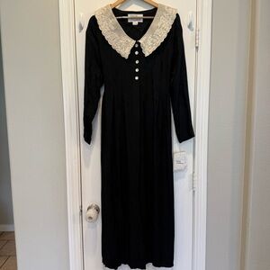 Vtg 80s Sarah Elizabeth Maxi Dress Size 12 Dark Academia Goth Lolita Schoolgirl